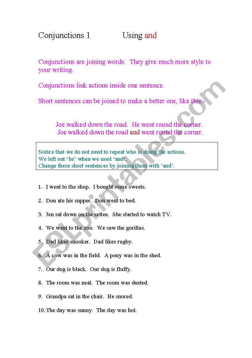 Conjunctions Worksheet 1 worksheet