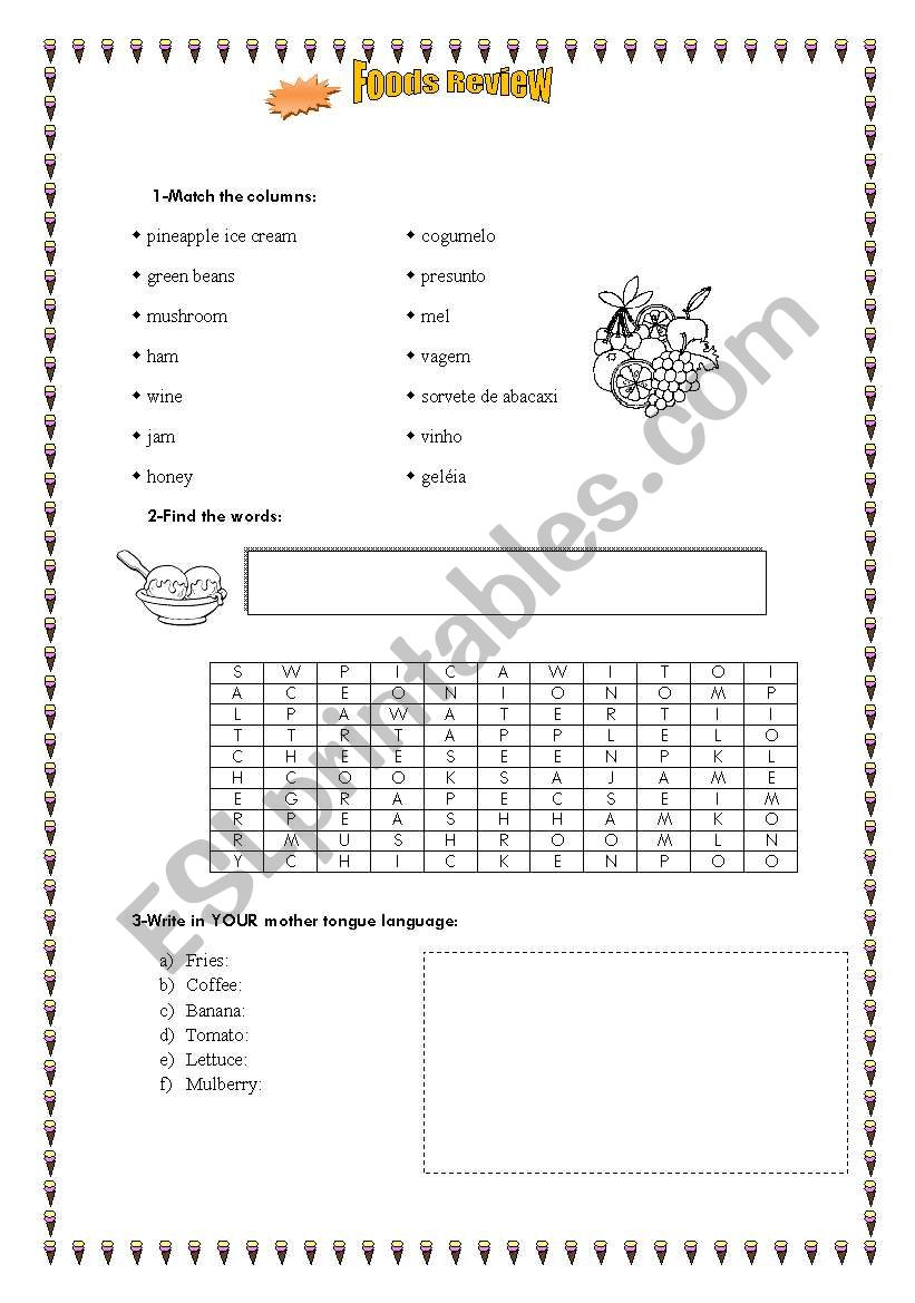 Challenge FOODS worksheet