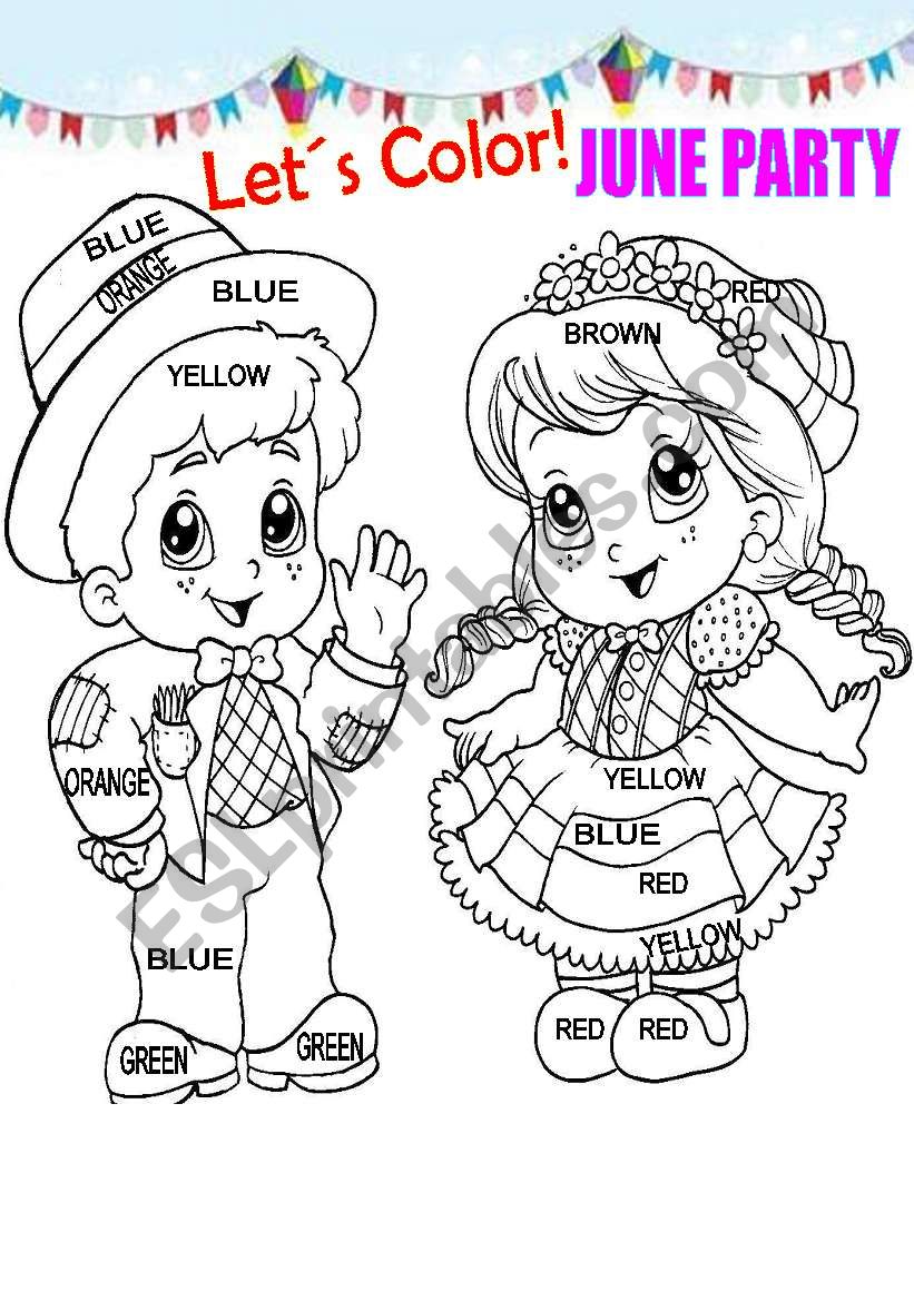 Lets colour June Party worksheet