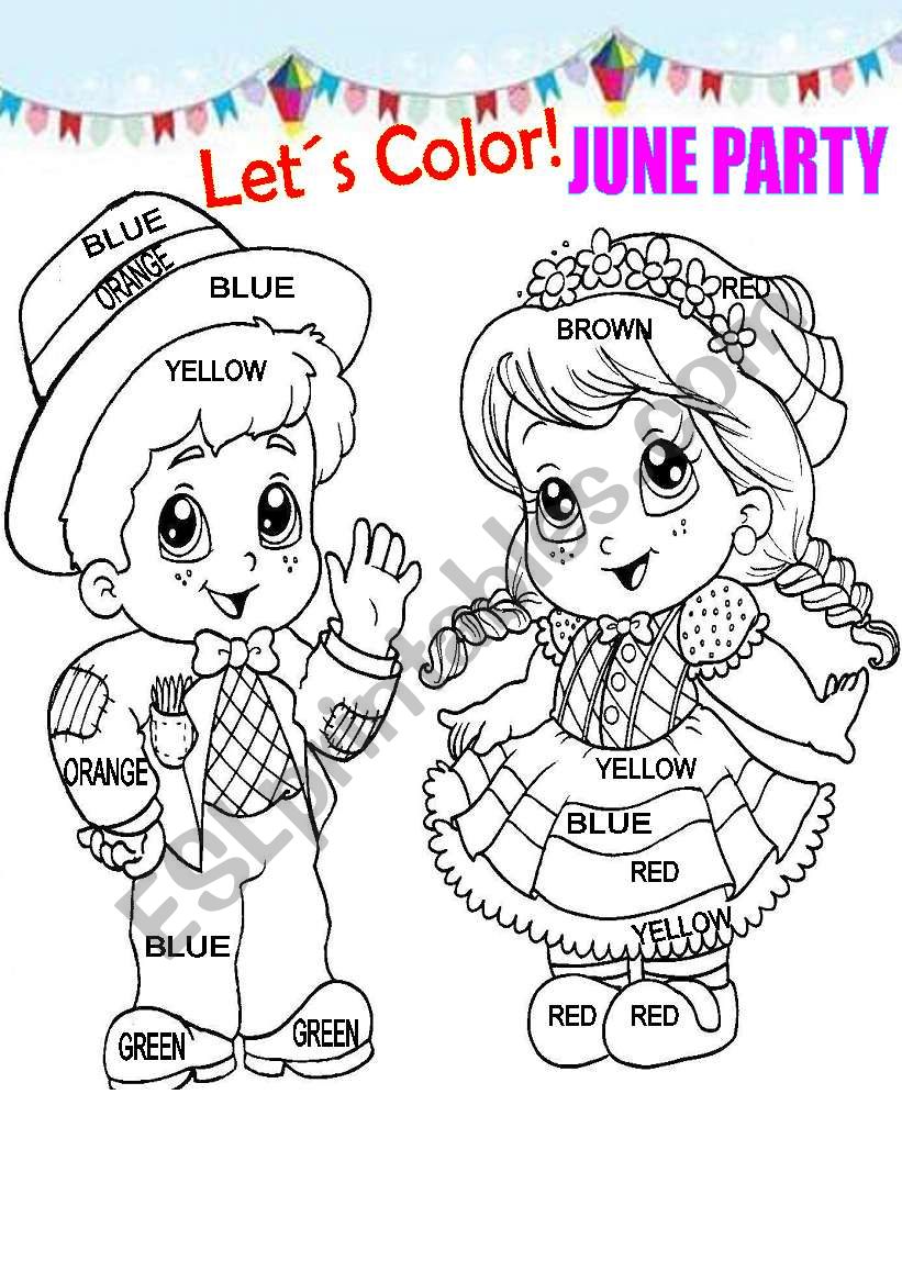 LetÂ´s colour June Party worksheet