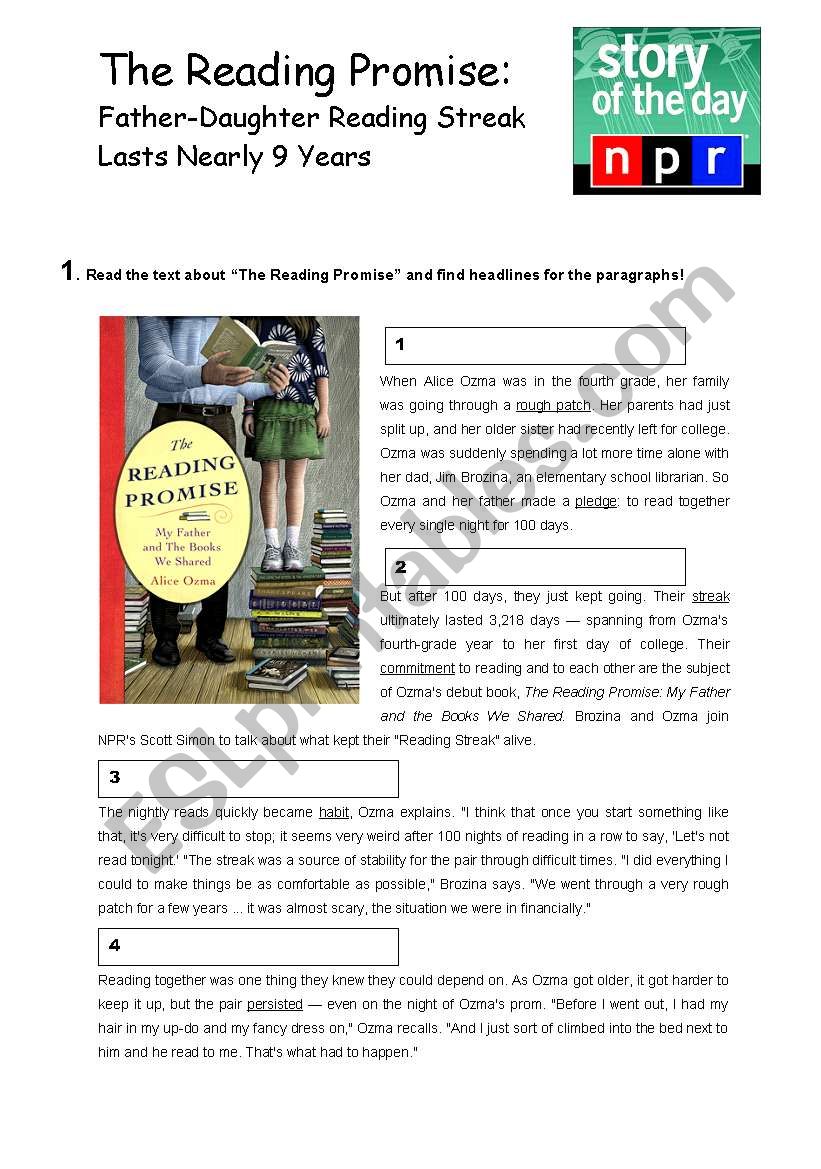 The Reading Promise between a Father and a Daughter - Reading Comprehension - Intermediate Students