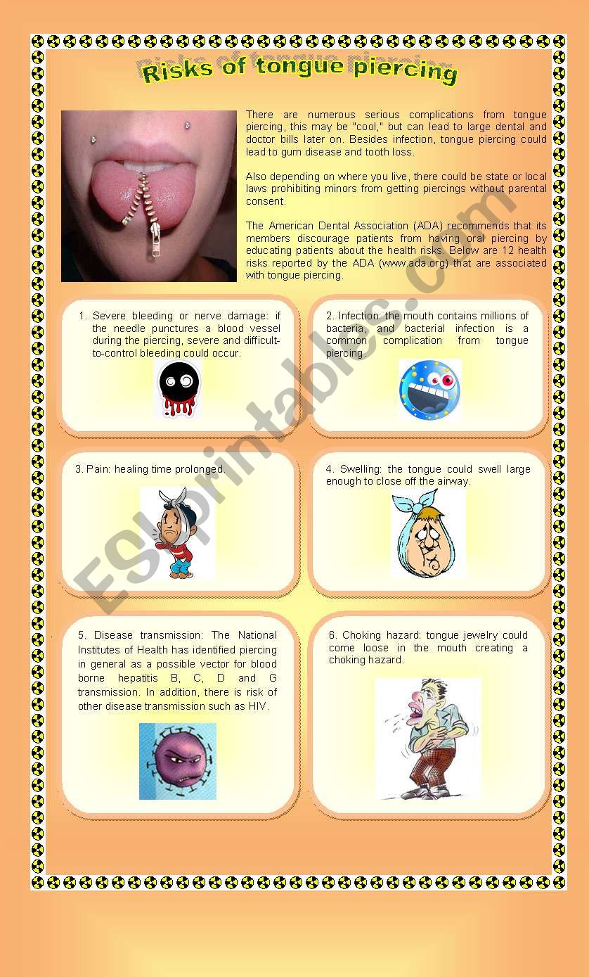 Risks of Tongue Piercing worksheet