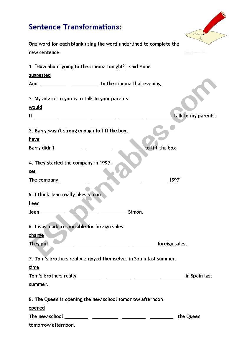 Sentence Transformations worksheet