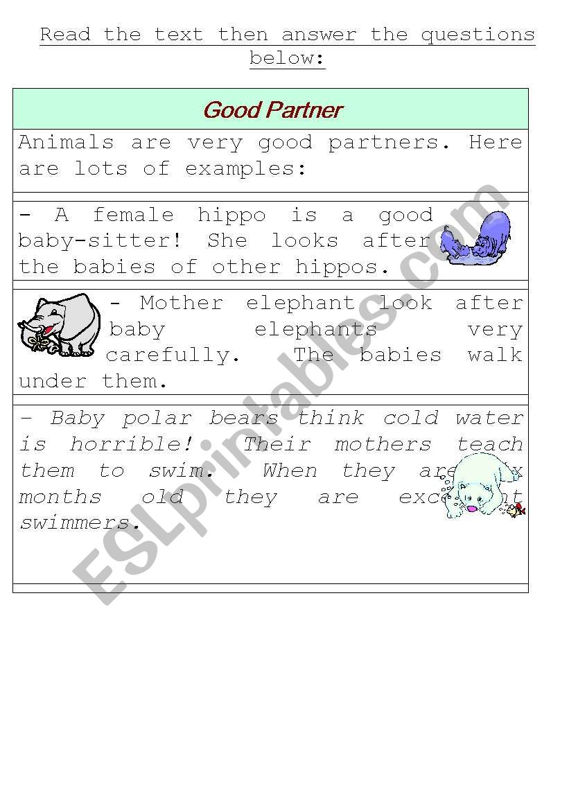good animal parent worksheet