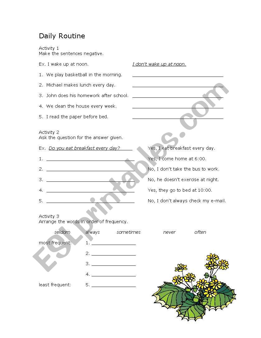 Daily Routine- Simple Present worksheet