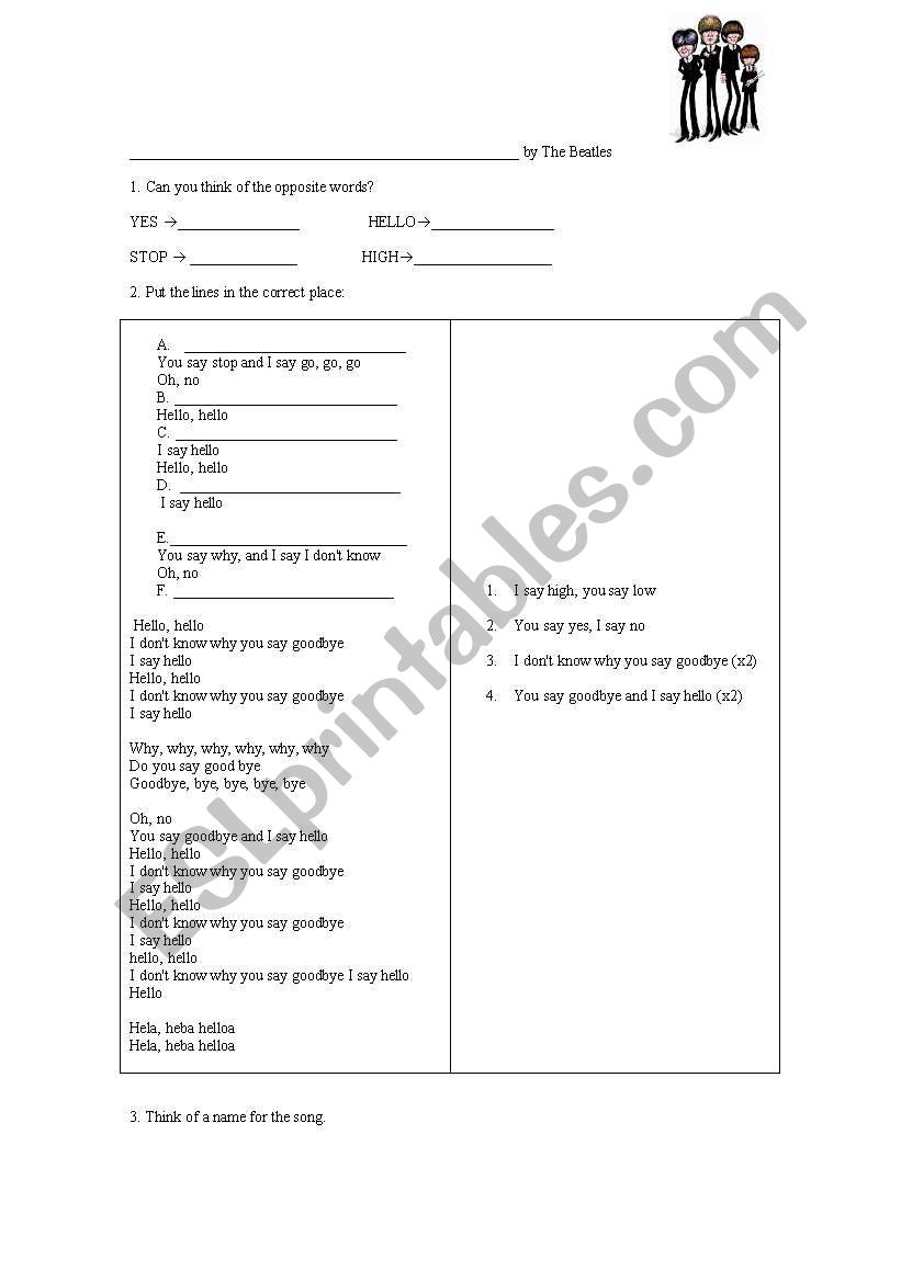 Hello- Goodbye The Beatles worksheet