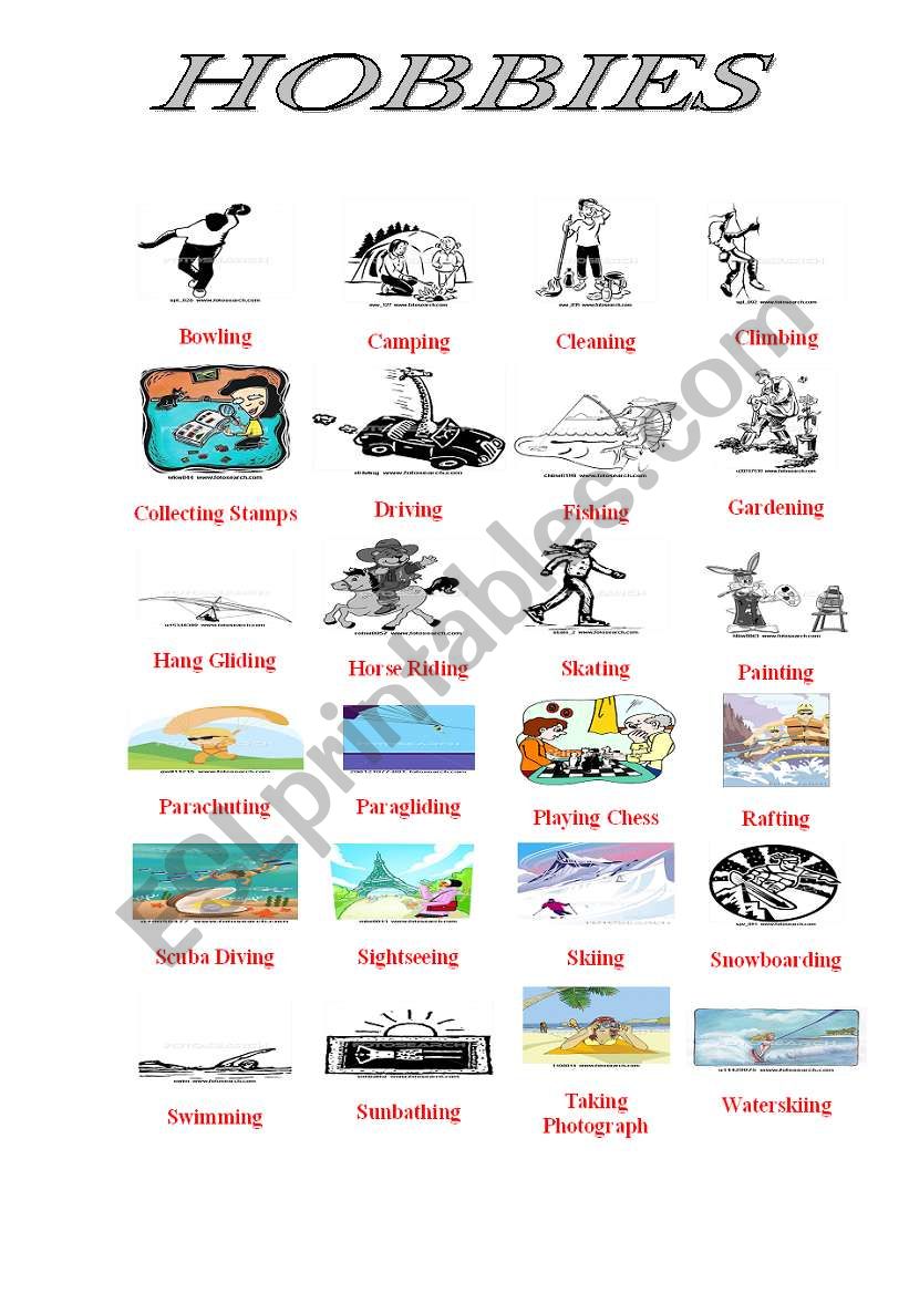 HOBBIES PICTIONARY worksheet