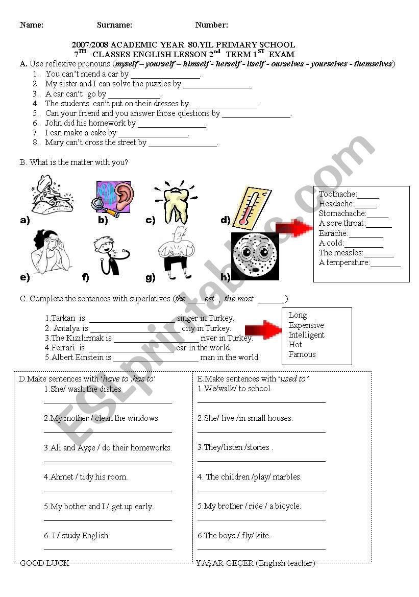 7 the grade exam paper. worksheet