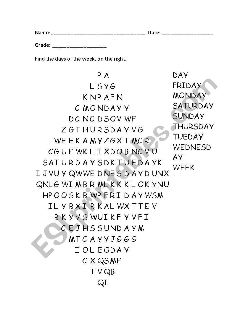Days of the week and weather worksheet