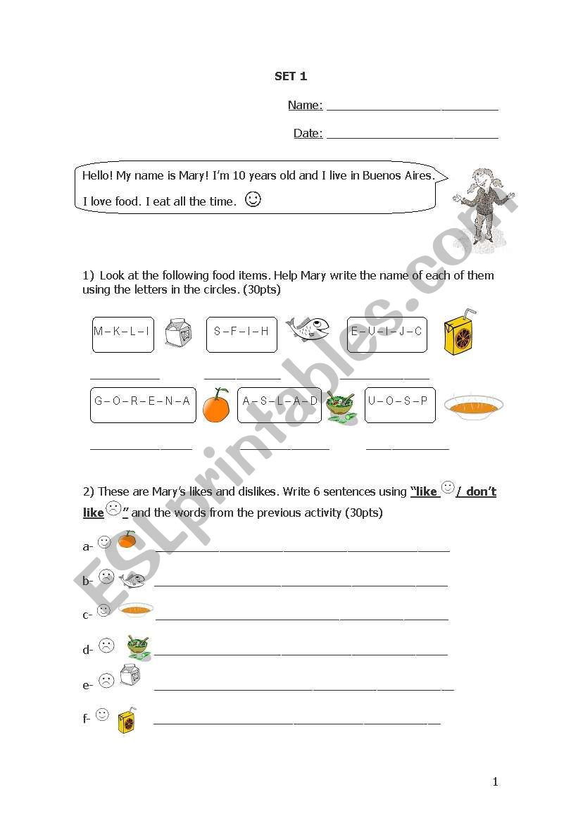 Food worksheet