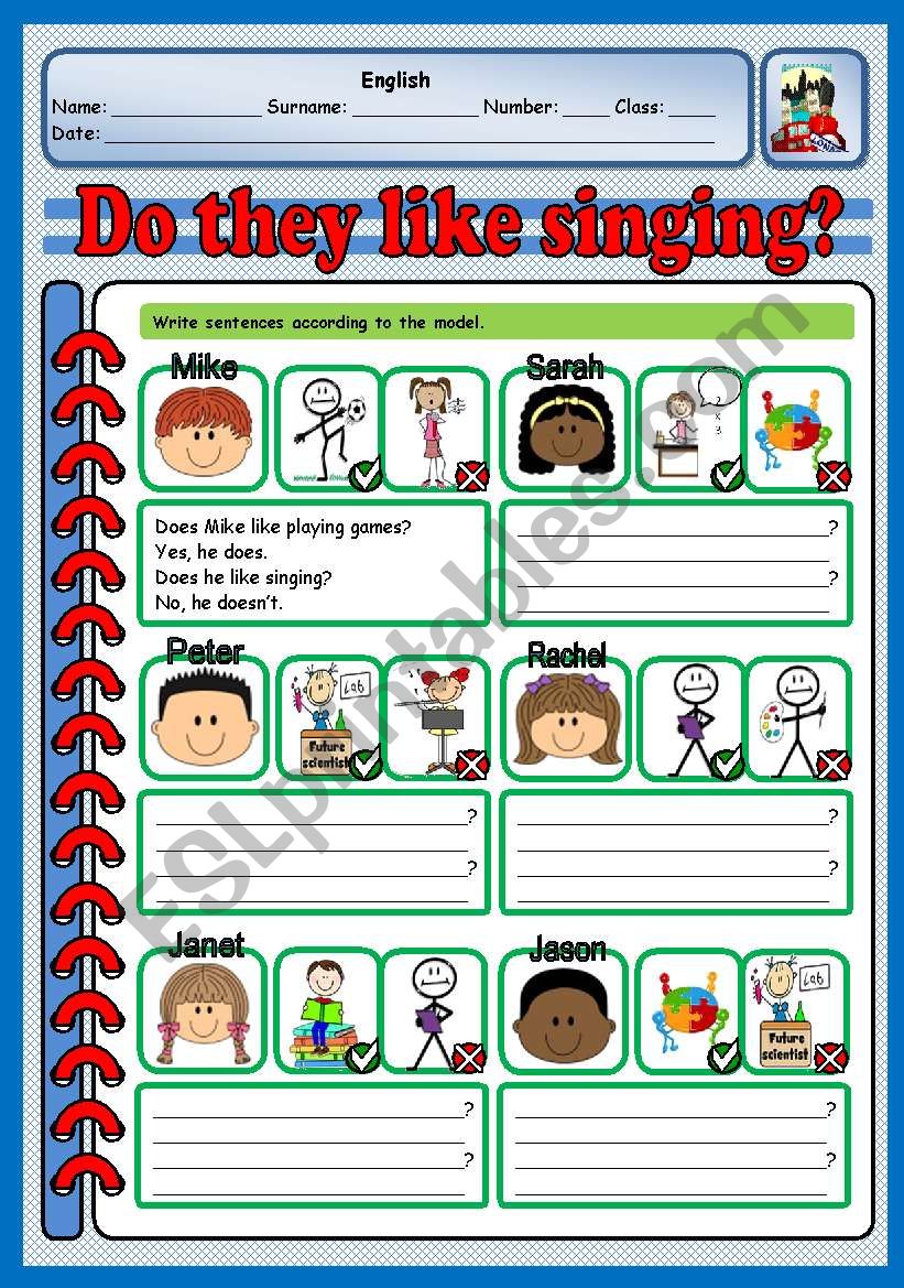 DO THEY LIKE SINGING? worksheet