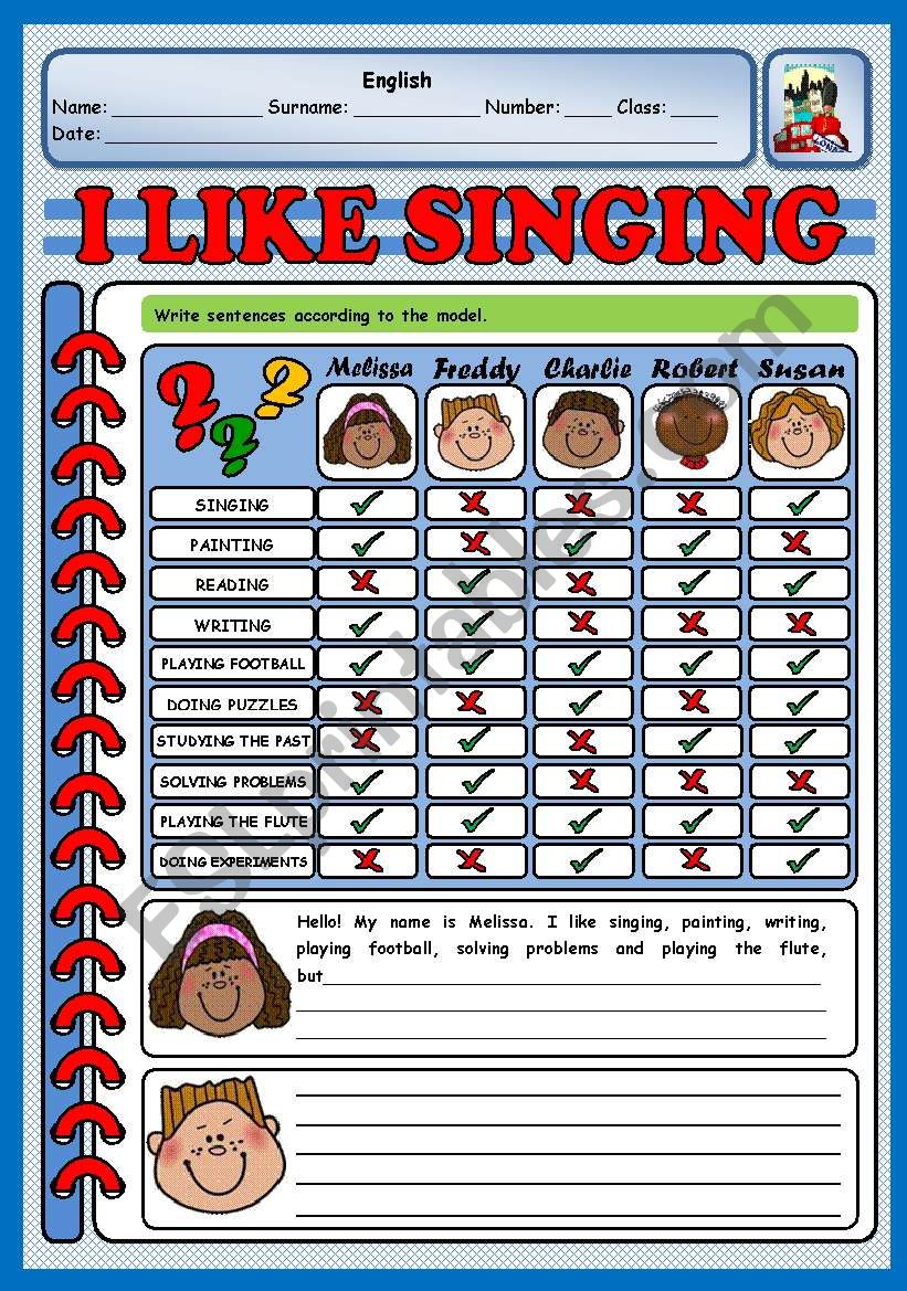 I LIKE SINGING worksheet