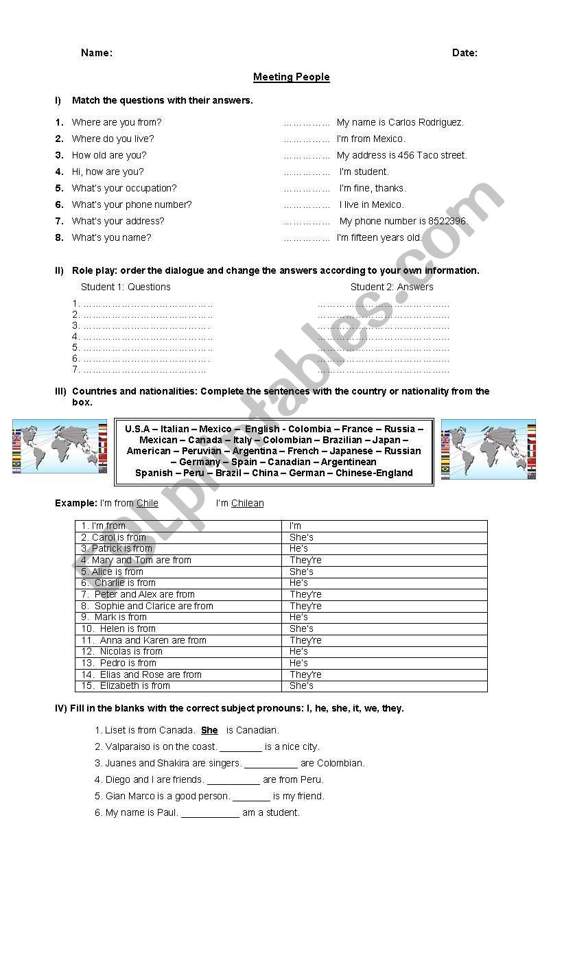 Personal Information and Countries and Nationalities