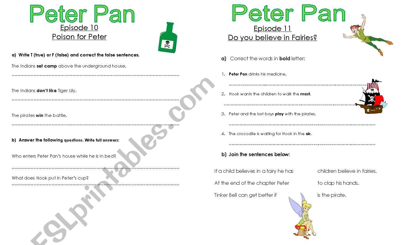 PETER PAN CHAPTERS 10 AND 11 worksheet