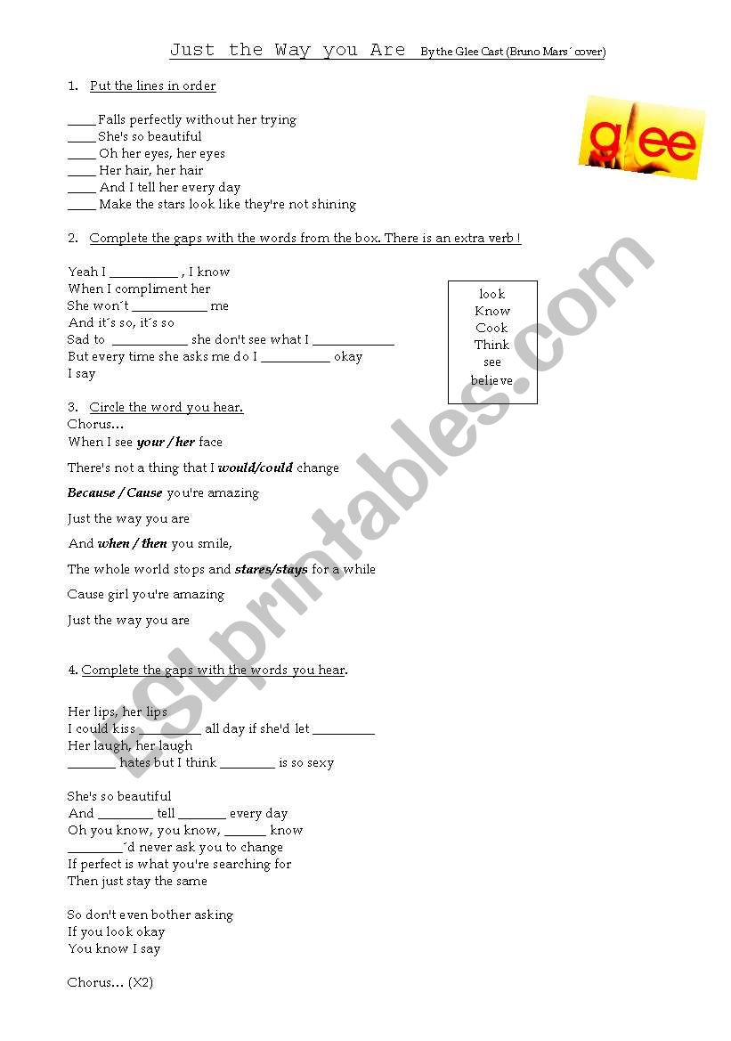 Just the Way you Are worksheet