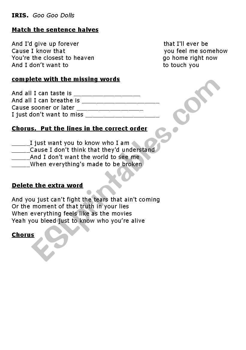 Exercises with the lyrics of 