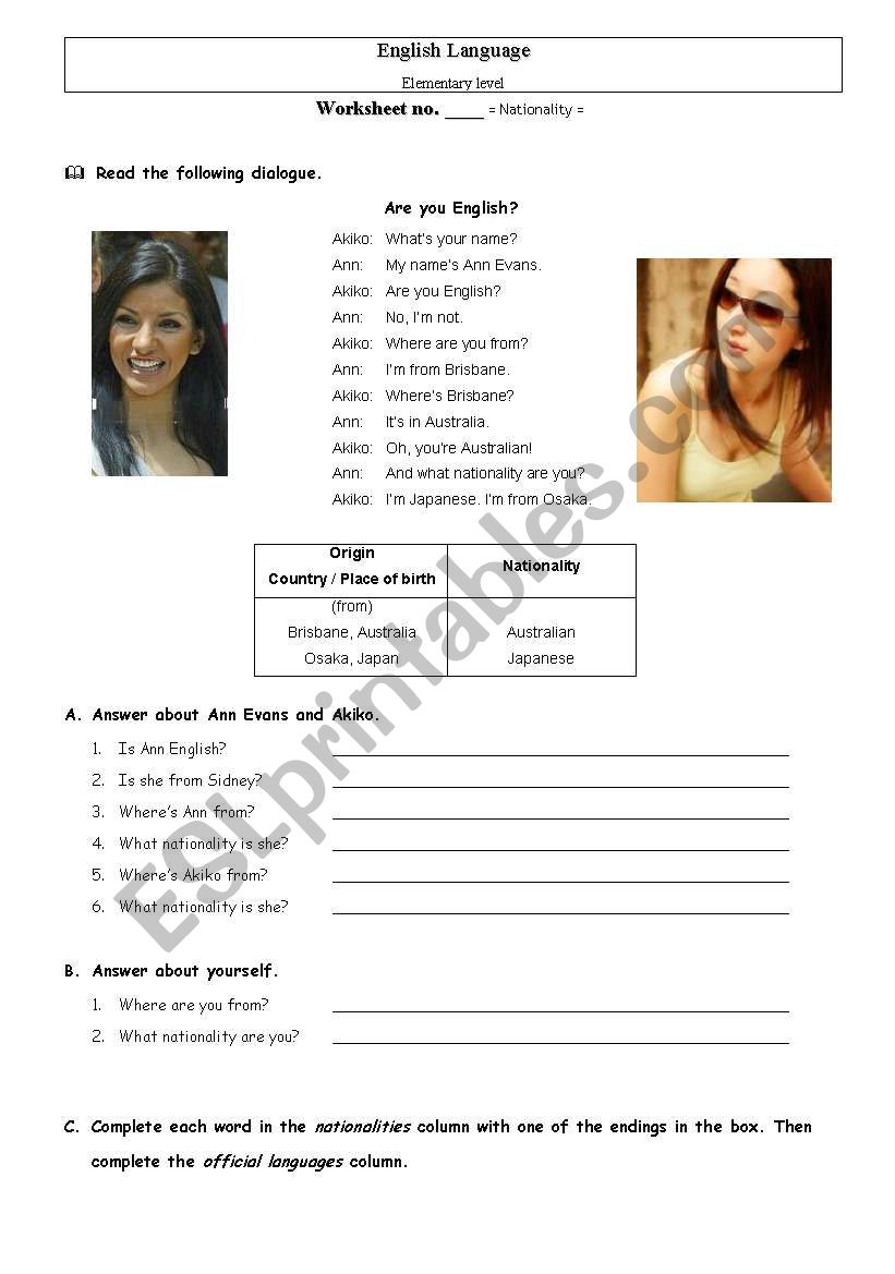 Nationalities worksheet