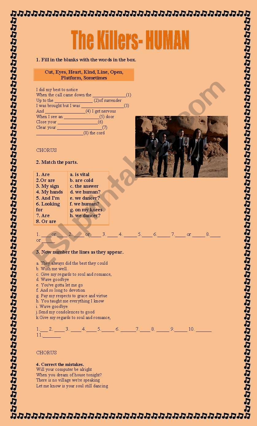 Human- The Killers worksheet