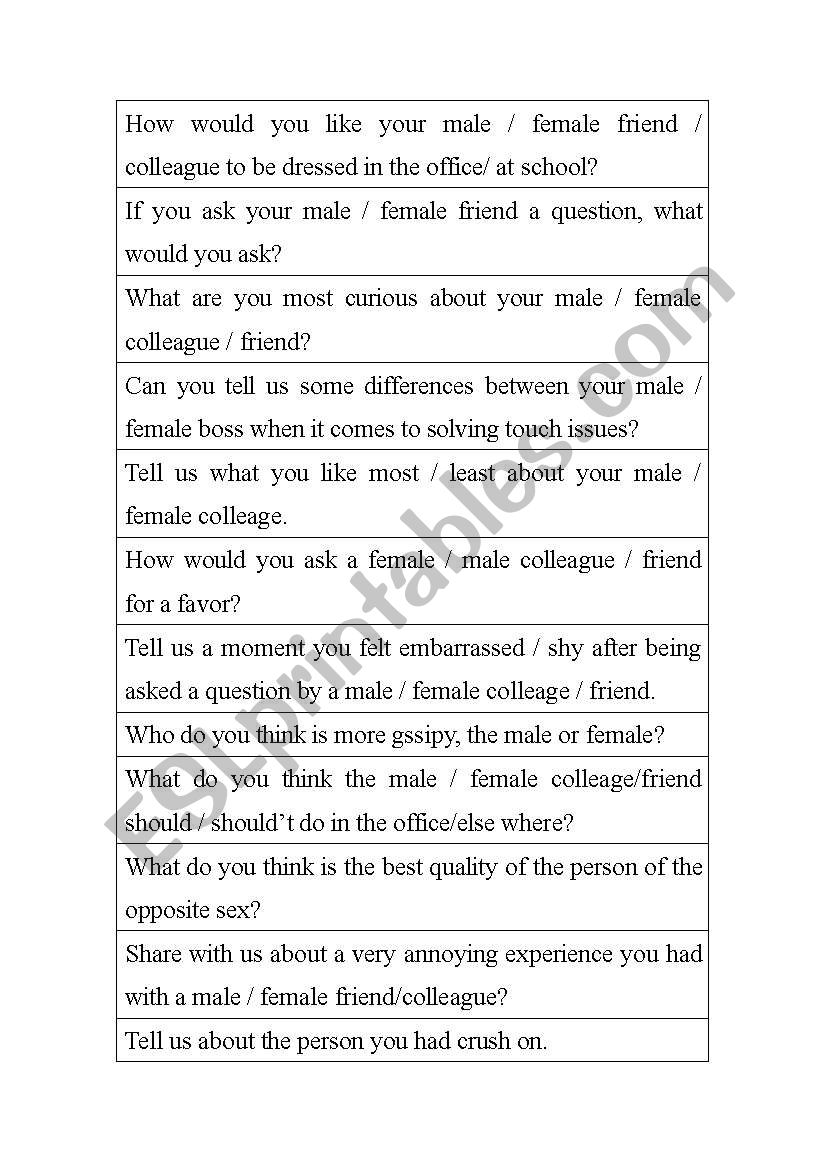 Gender Interview worksheet