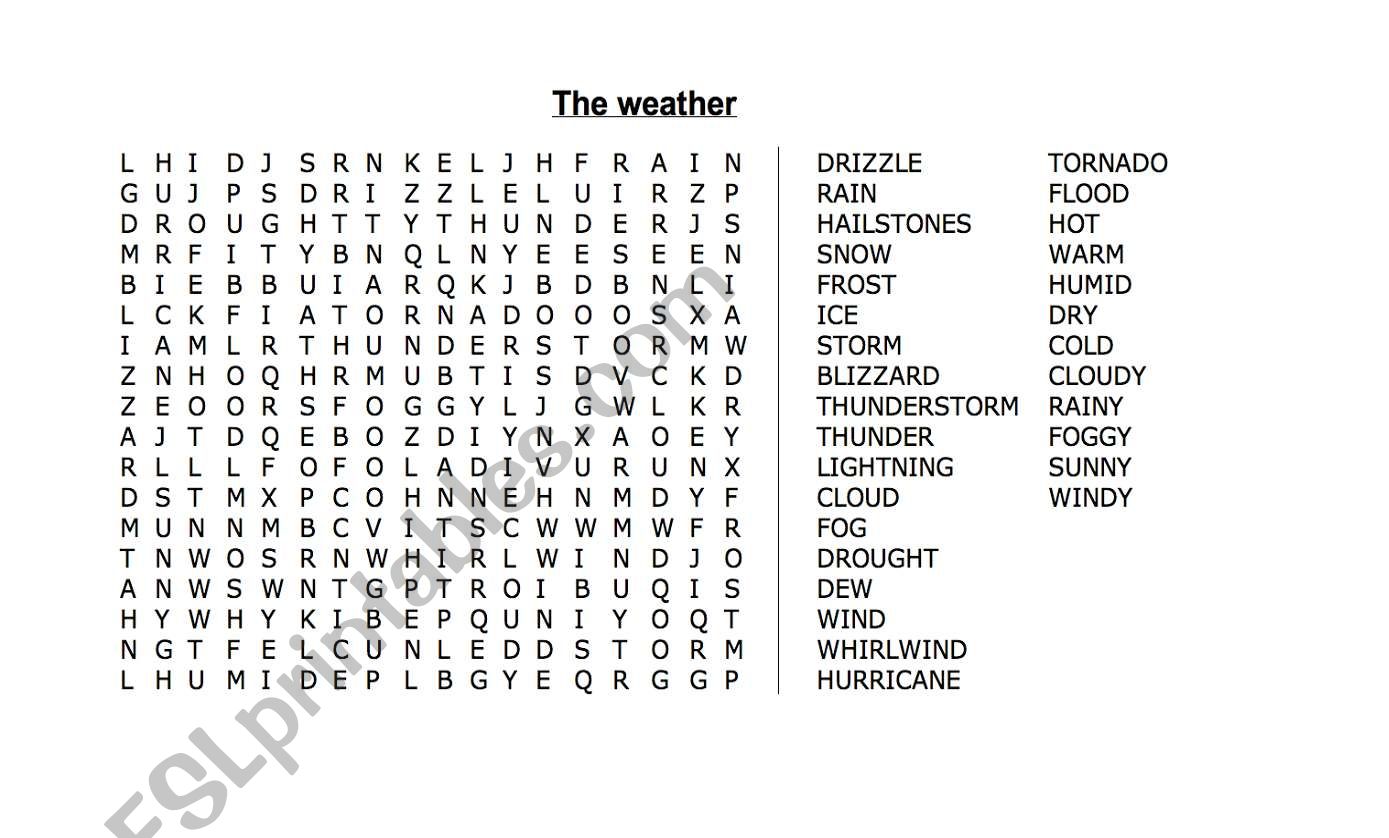 The Weather Word search worksheet