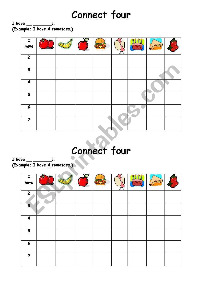 Food speaking activity using Connect 4