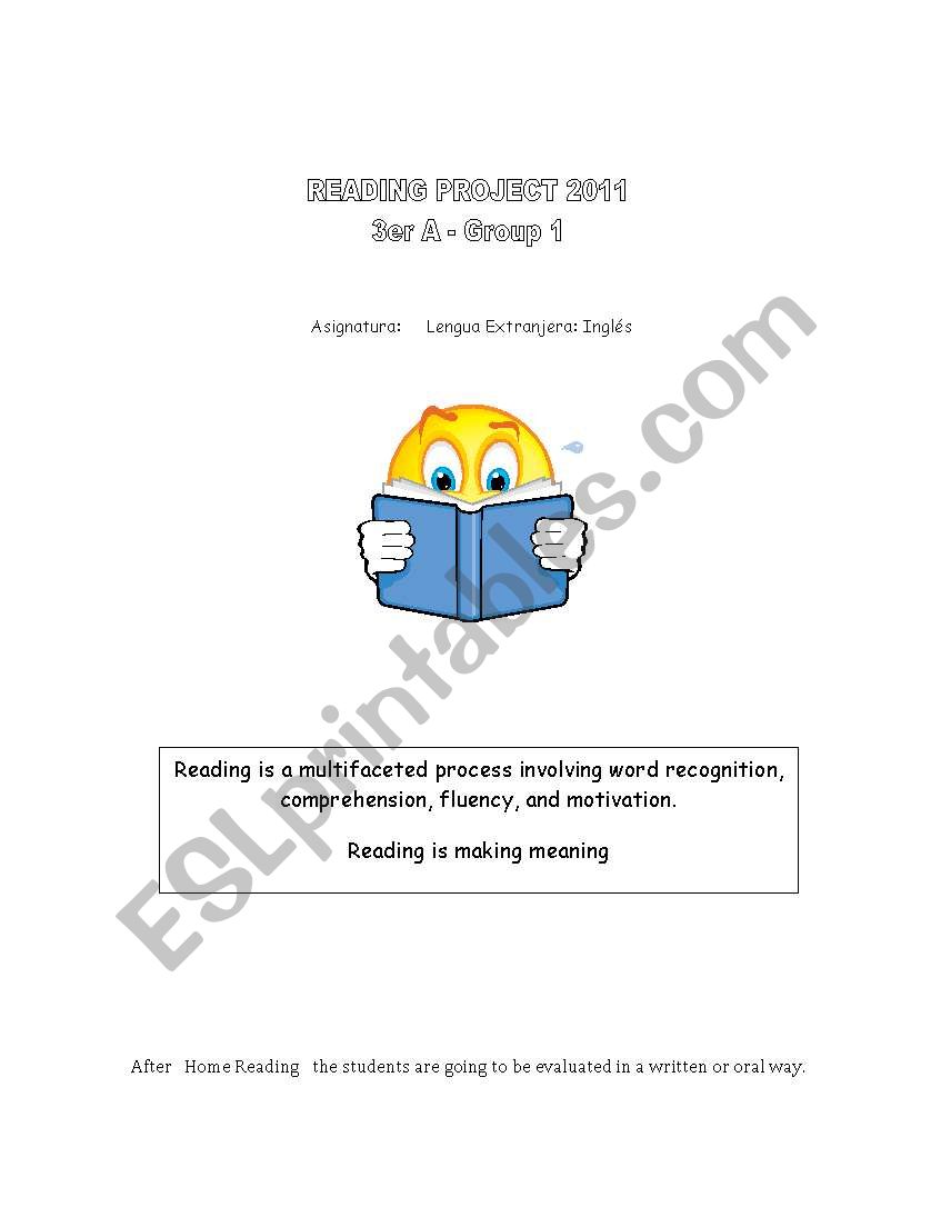 Reading project worksheet