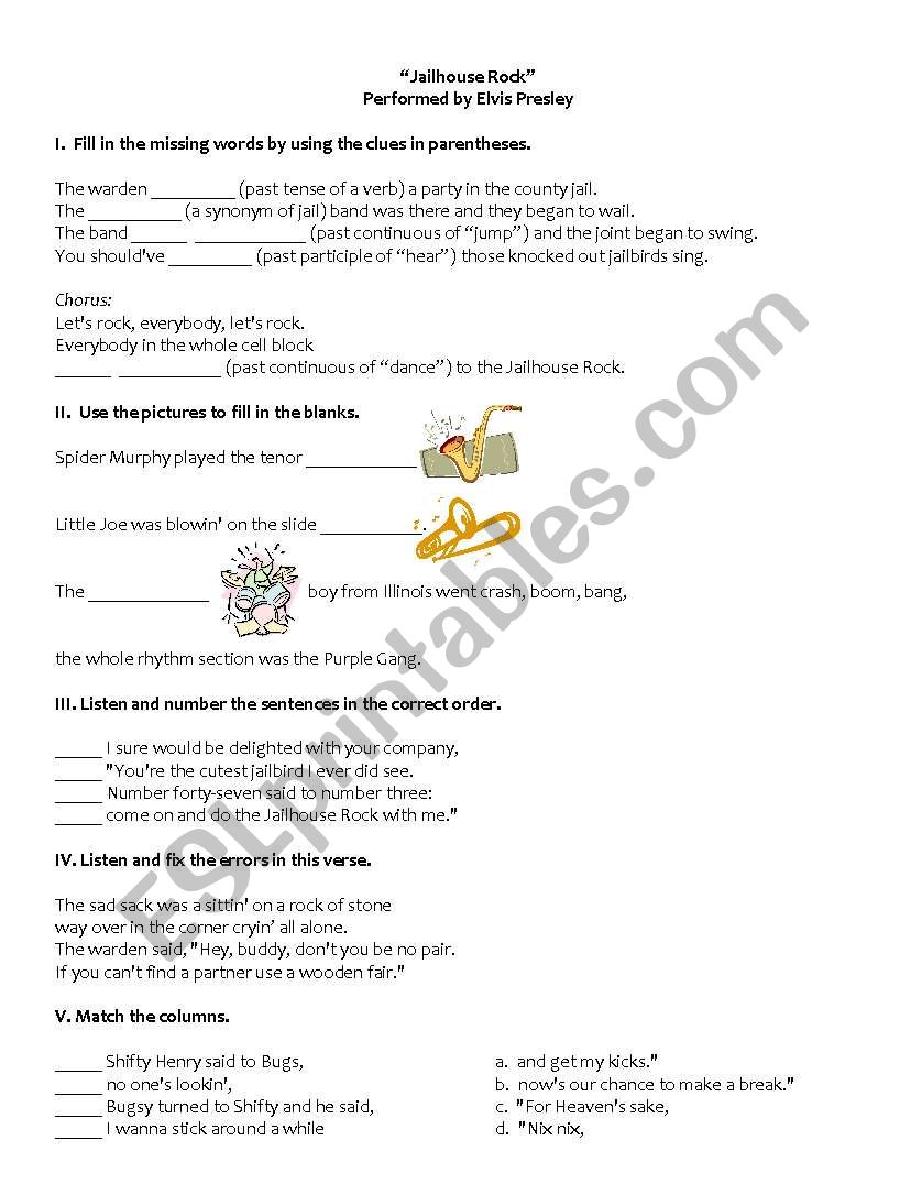 Jailhouse Rock worksheet