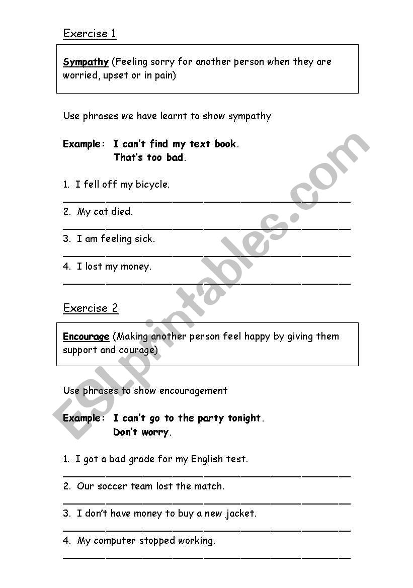 Expressing sympathy and ecouragement