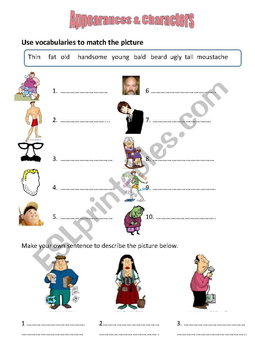 Appearance & Character test worksheet