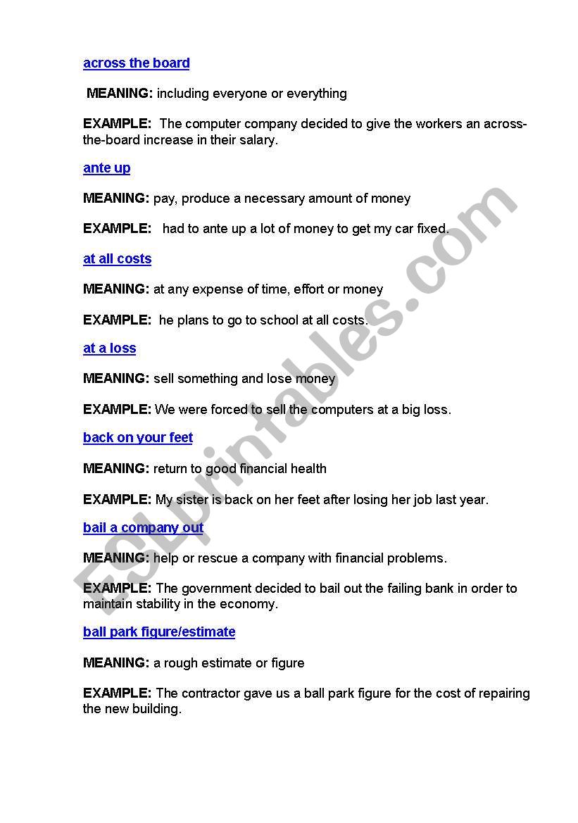 Business idioms worksheet