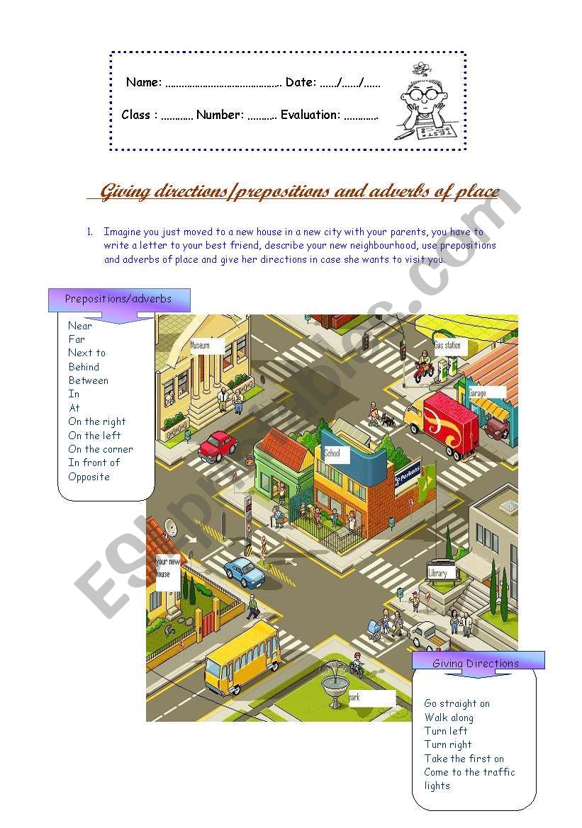 Giving directions/prepositions and adverbs of place 