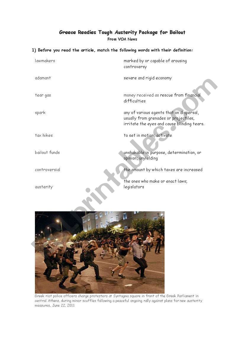 Greek Crisis Article  worksheet