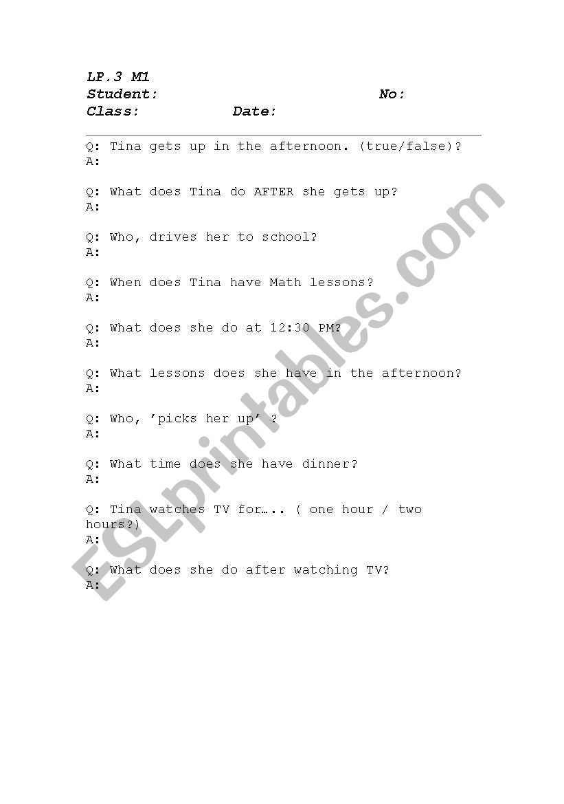 Daily Routines worksheet