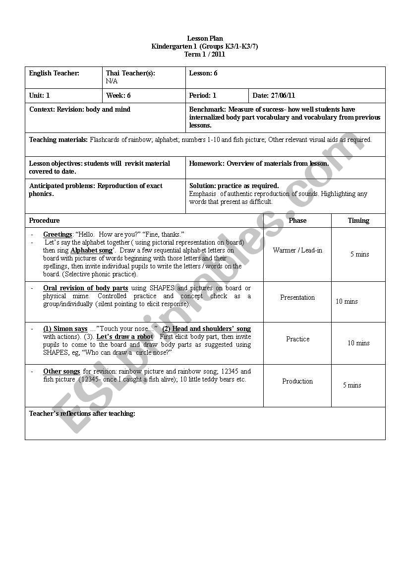 Kindergarten 1 Week 6 worksheet