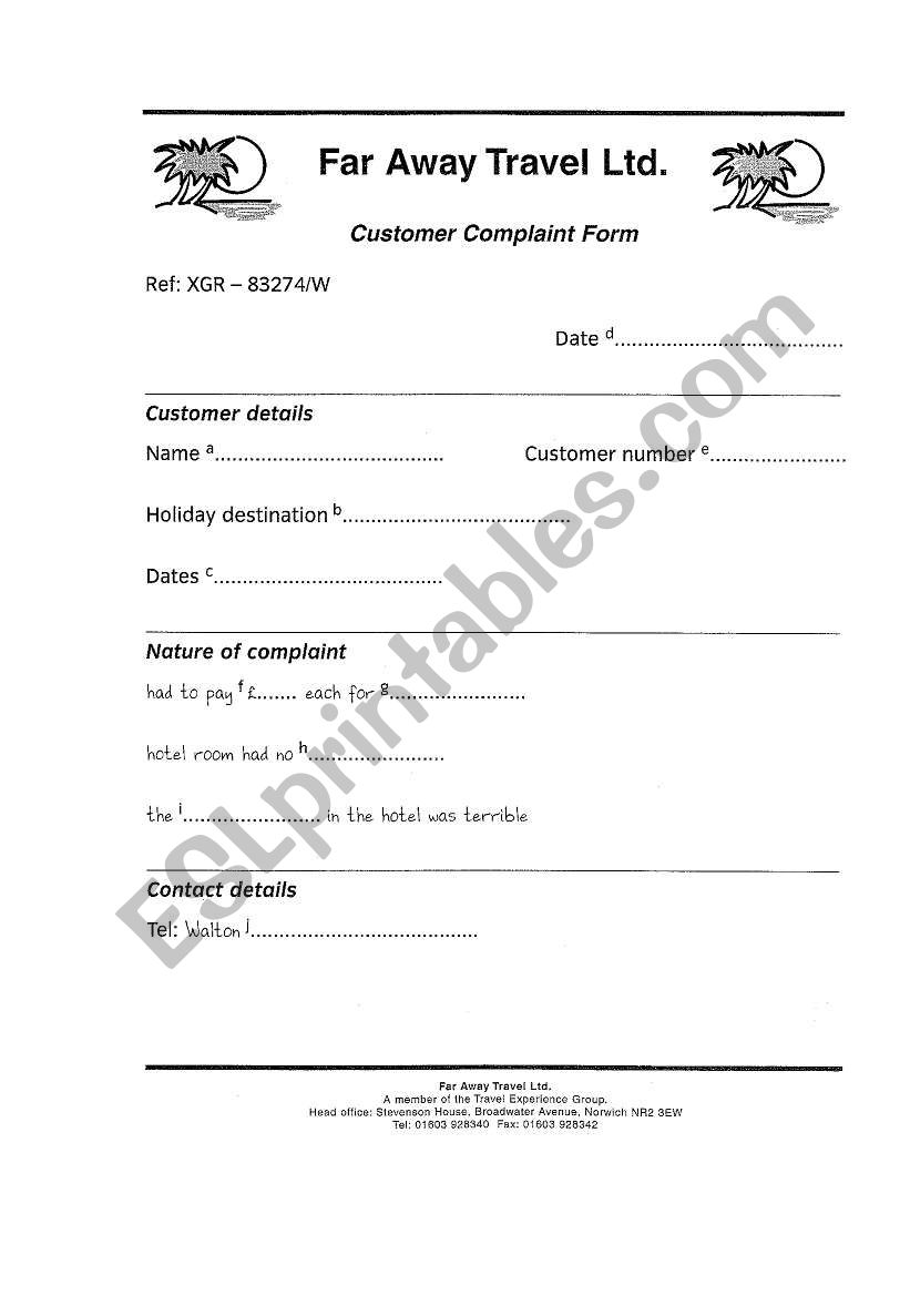 Travelling worksheet