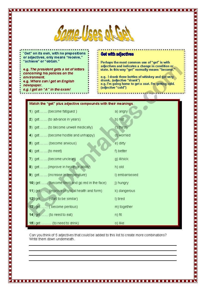 Get with adjectives worksheet