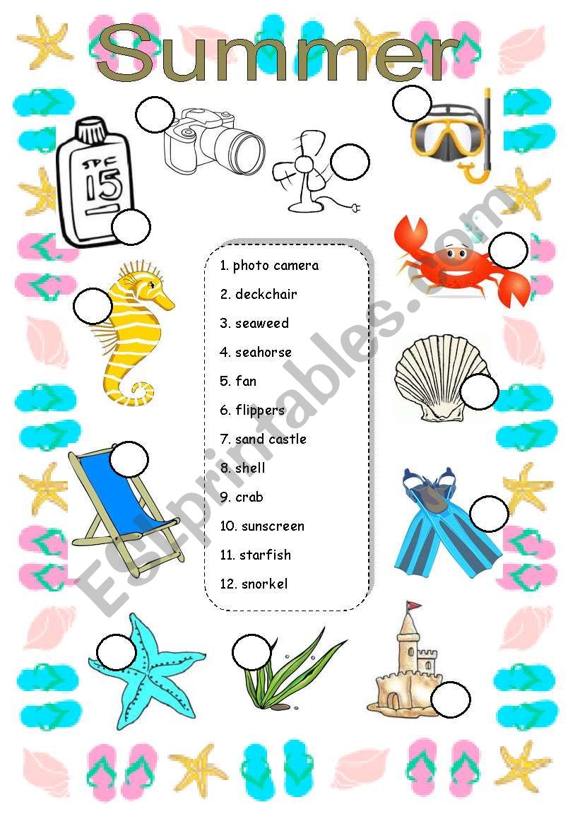 Summer Vocabulary Match worksheet