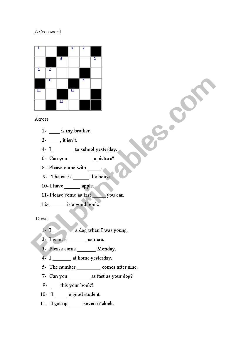 A Crossword worksheet