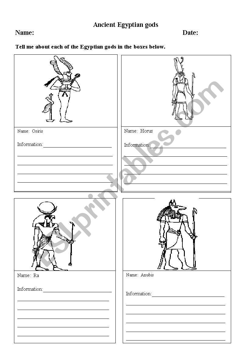 Egyptian gods and goddesses worksheet