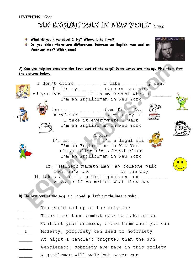 AN ENGLISH MAN IN NEW YORK worksheet