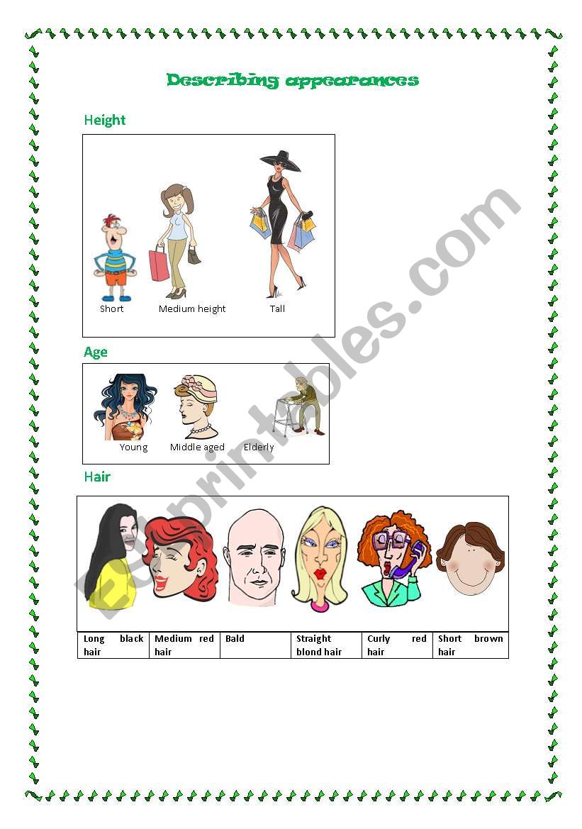 Describing appearances worksheet