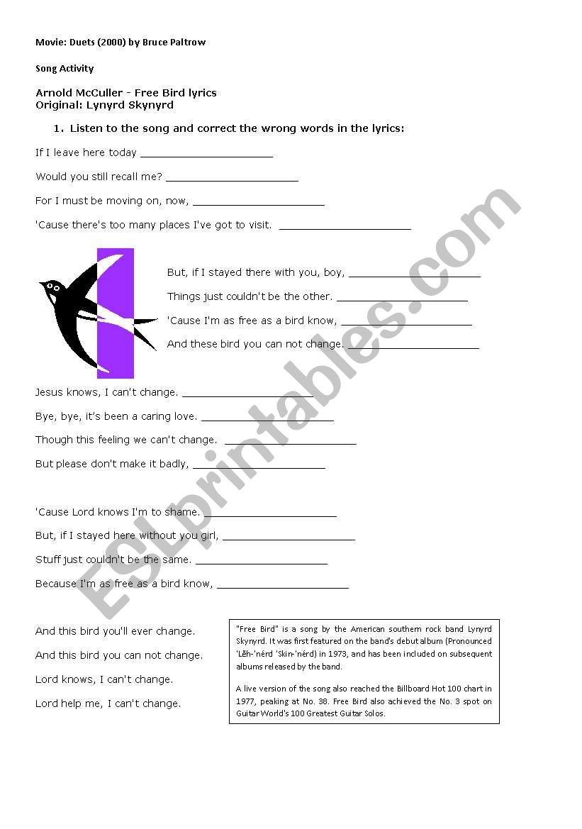 Free Bird - Duets Movie worksheet