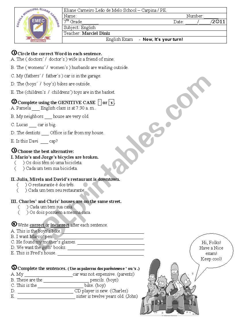 Possessive case worksheet