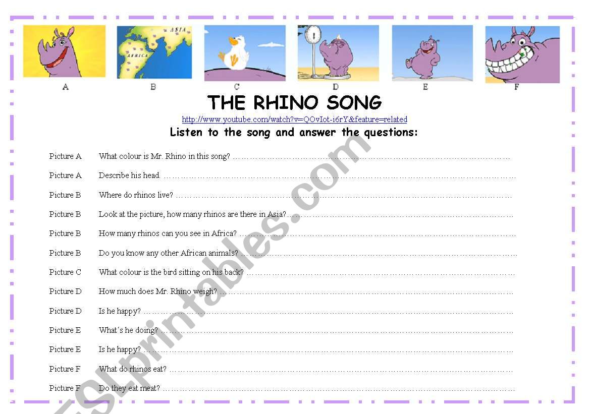 The Rhino Song worksheet