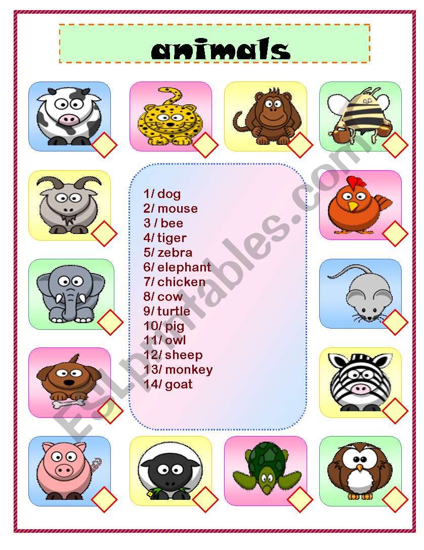 animals matching  worksheet