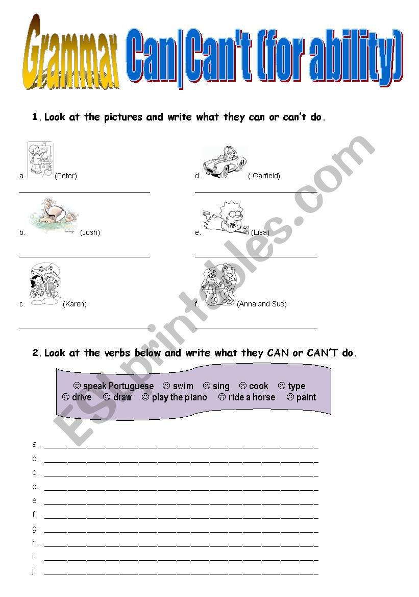 CAN FOR ABILITY worksheet