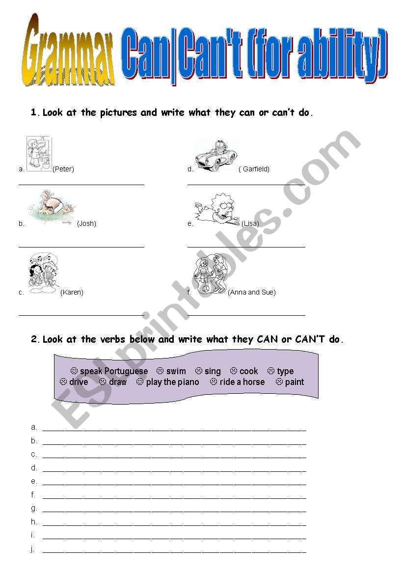 CAN FOR ABILITY worksheet