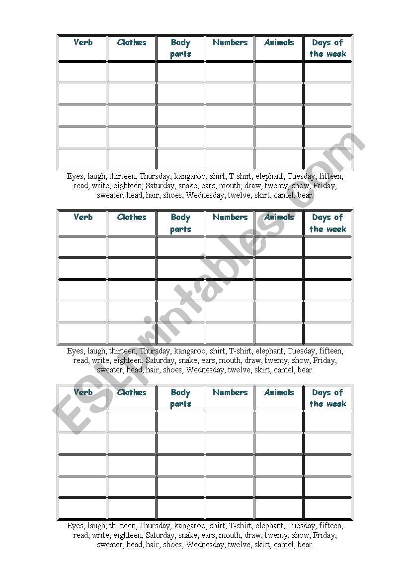 Spread the Words worksheet