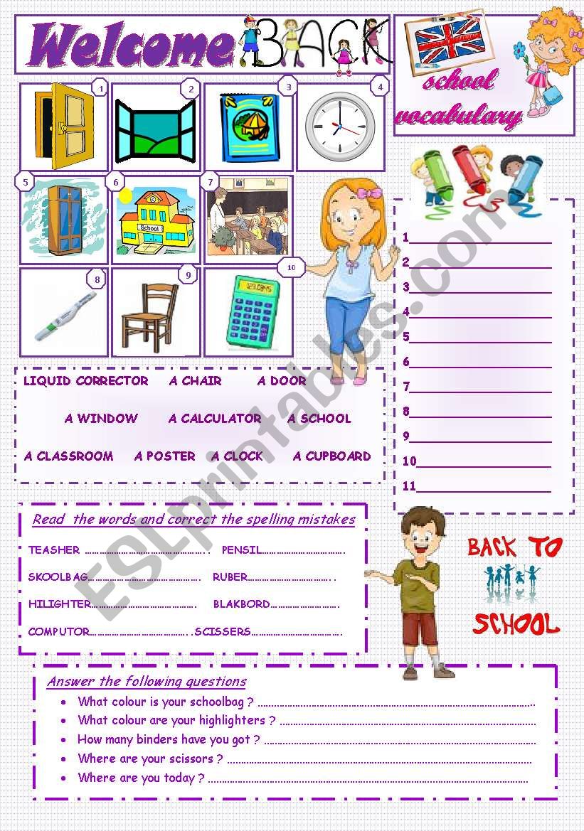 school vocabulary - part 2 worksheet