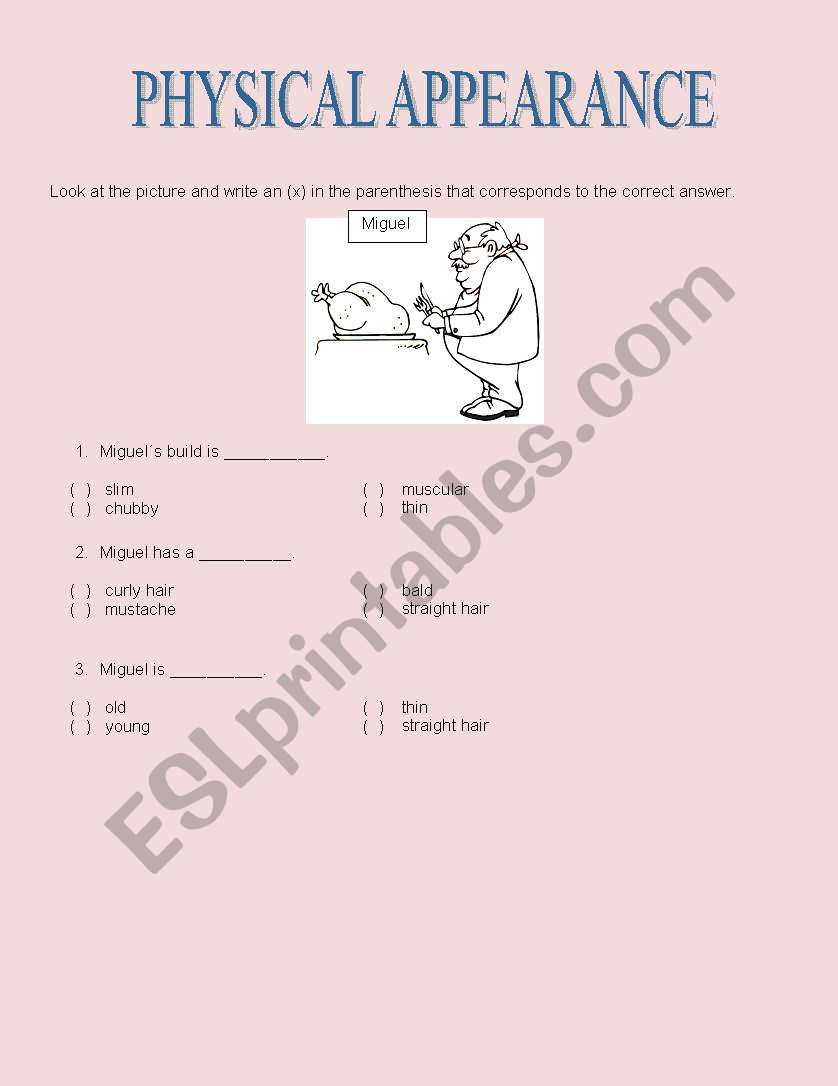 Physical Appearance worksheet